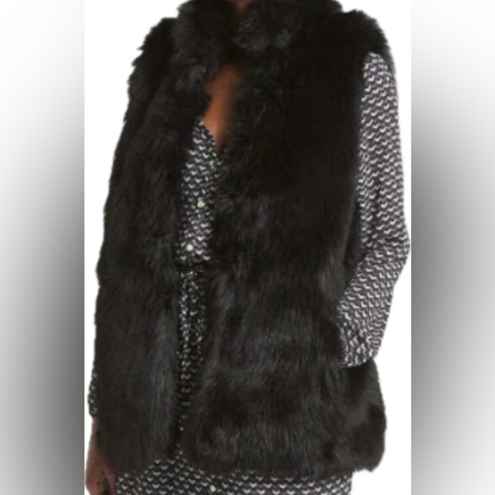 GAP Black faux fur long vest: XS *